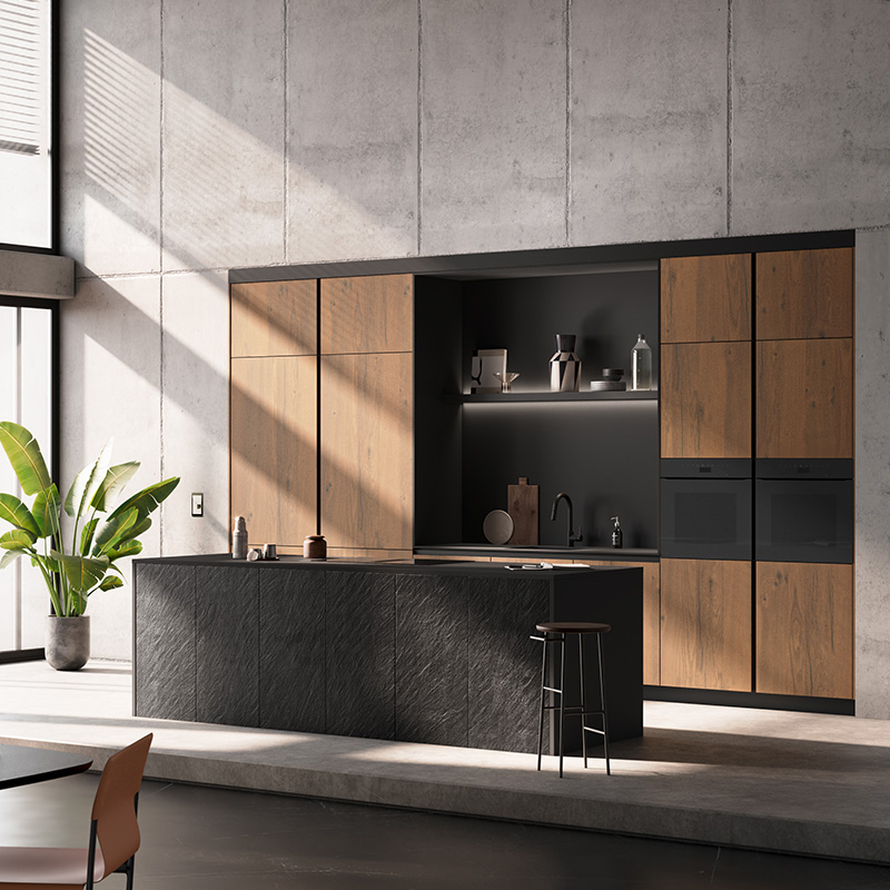 Cocina Häcker AV 7030 Black Star con roble silvestre nougat